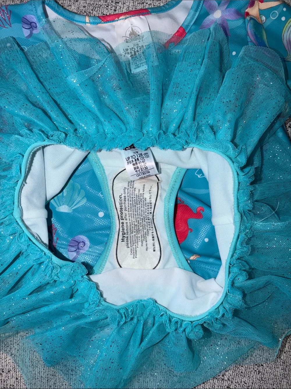 Disney Little Mermaid Swimsuit Rash Guard with Sparkle Tulle Bottoms